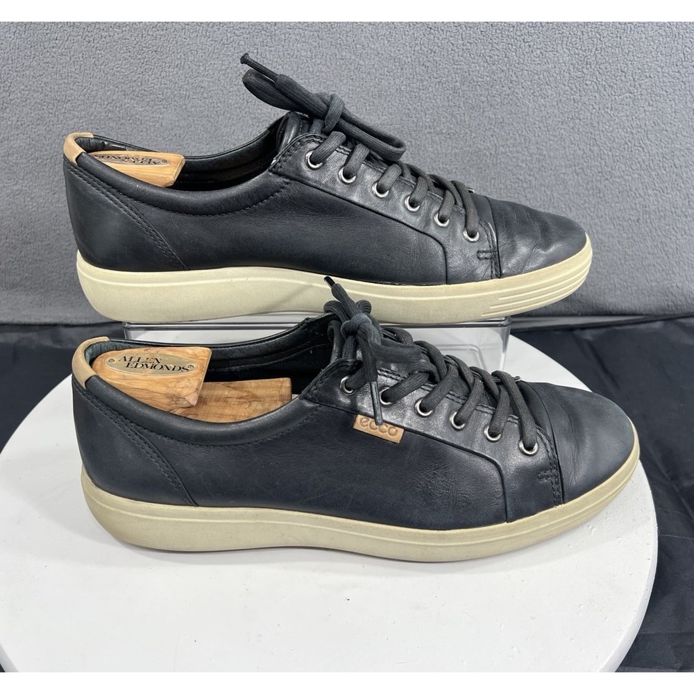 ECCO Soft 7 Black Leather Lace Up Sneakers Shoes Men Size 10 44 Comfort Casual